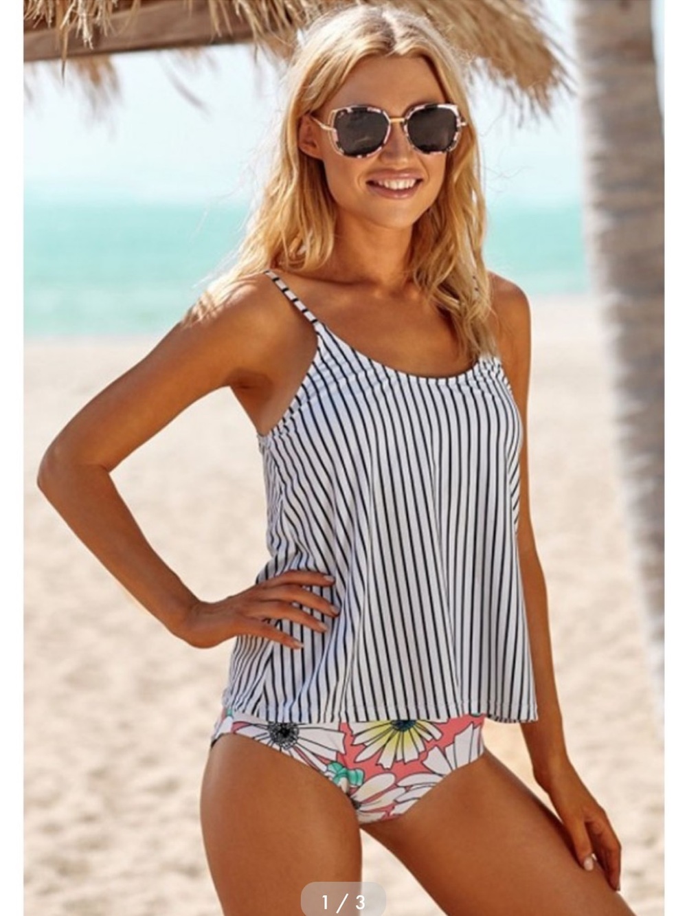 Womens Florbay Stripe Scoop Neck Tummy Control Tankini Bathing Suit 2 Piece XXL